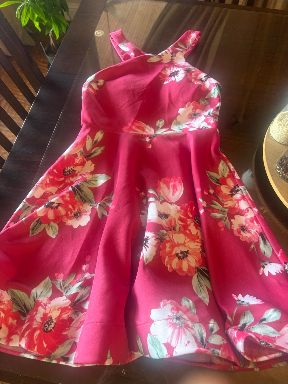 Sequin Hearts Pink Floral Fit-and-Flare Kids Dress